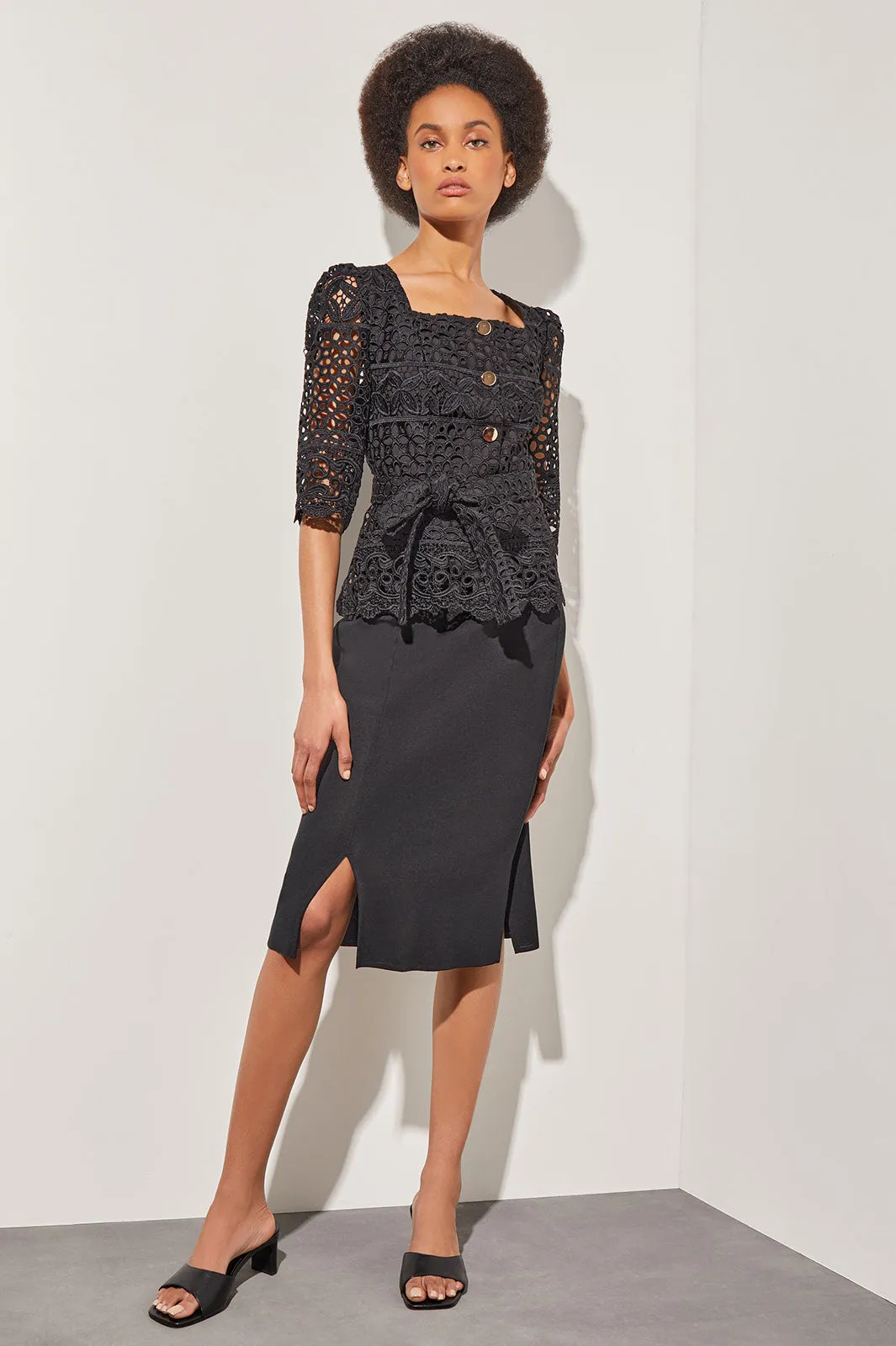 Guipure Lace Gold Button-Front Tailored Jacket