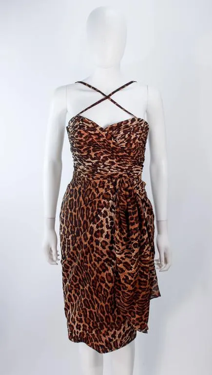 GUY LAROCHE Chiffon Animal Print Criss Cross Skirt Set Size 38-40