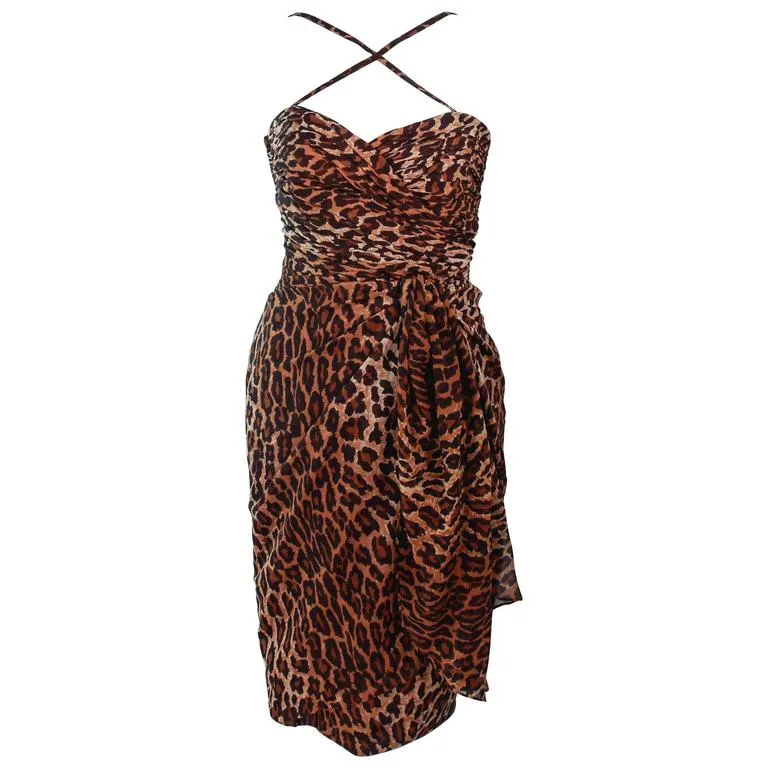 GUY LAROCHE Chiffon Animal Print Criss Cross Skirt Set Size 38-40