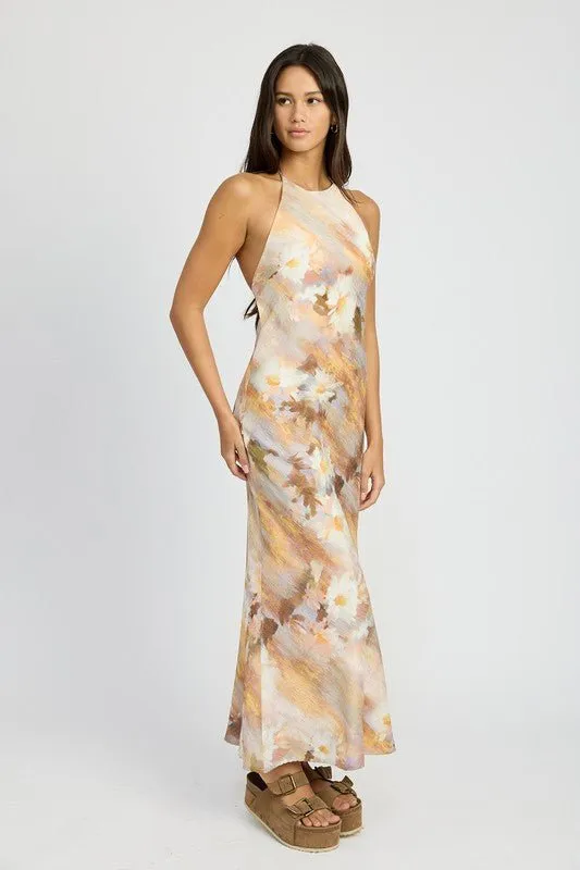 Halter Neck Floral Maxi Dress