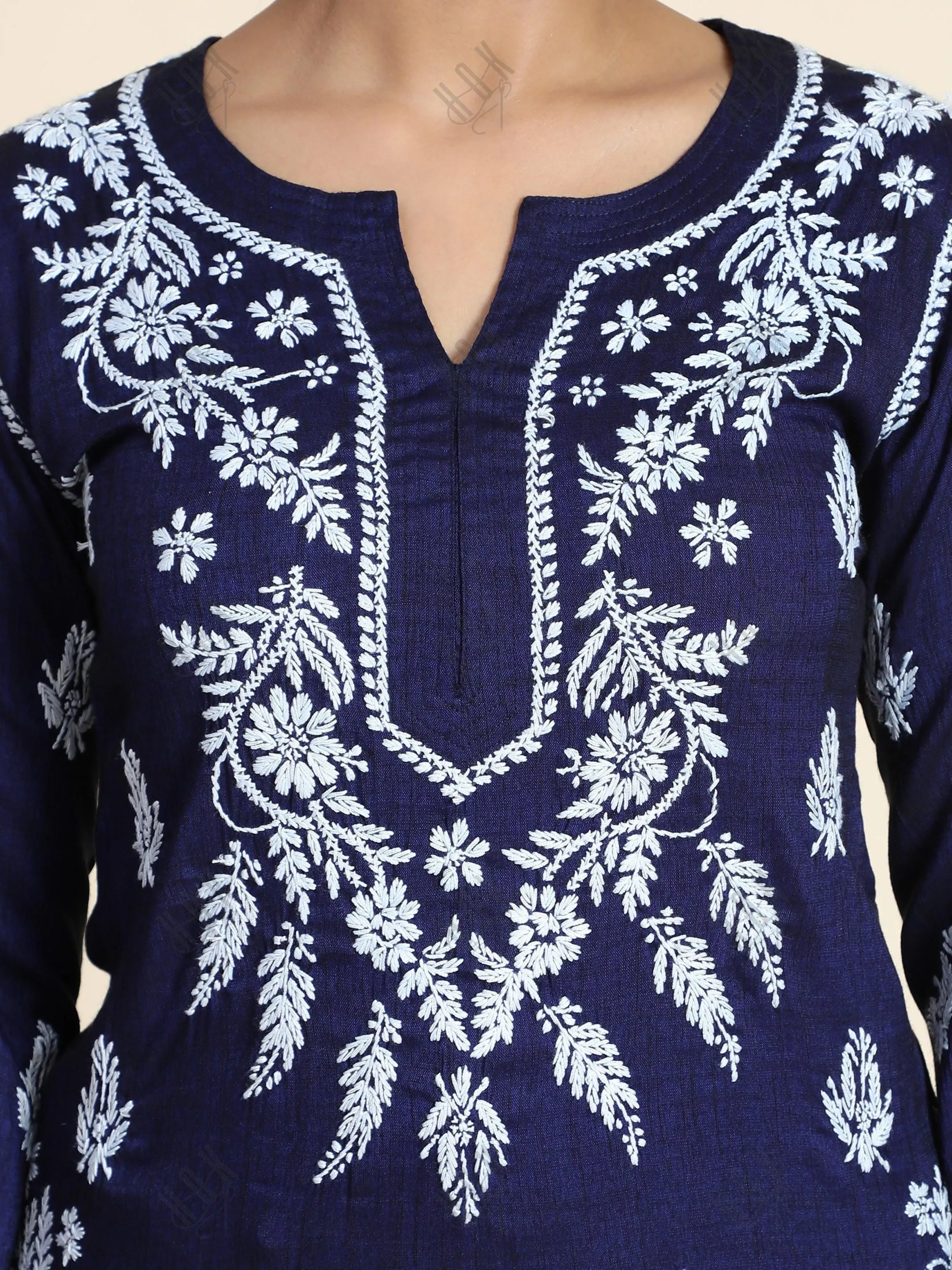 Hand Embroidery Chikankari CO-ORD set  for Women In Navy Blue