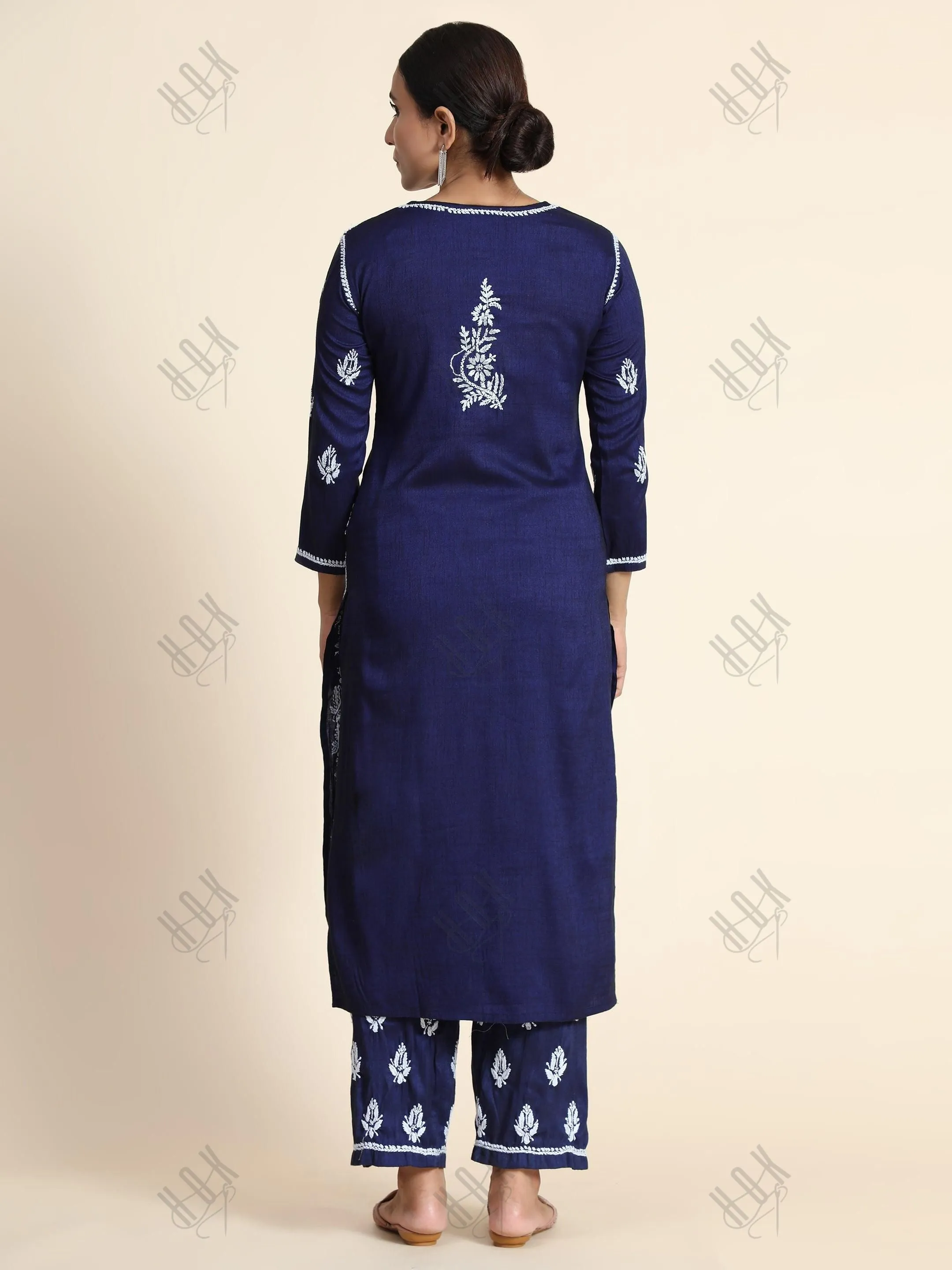 Hand Embroidery Chikankari CO-ORD set  for Women In Navy Blue