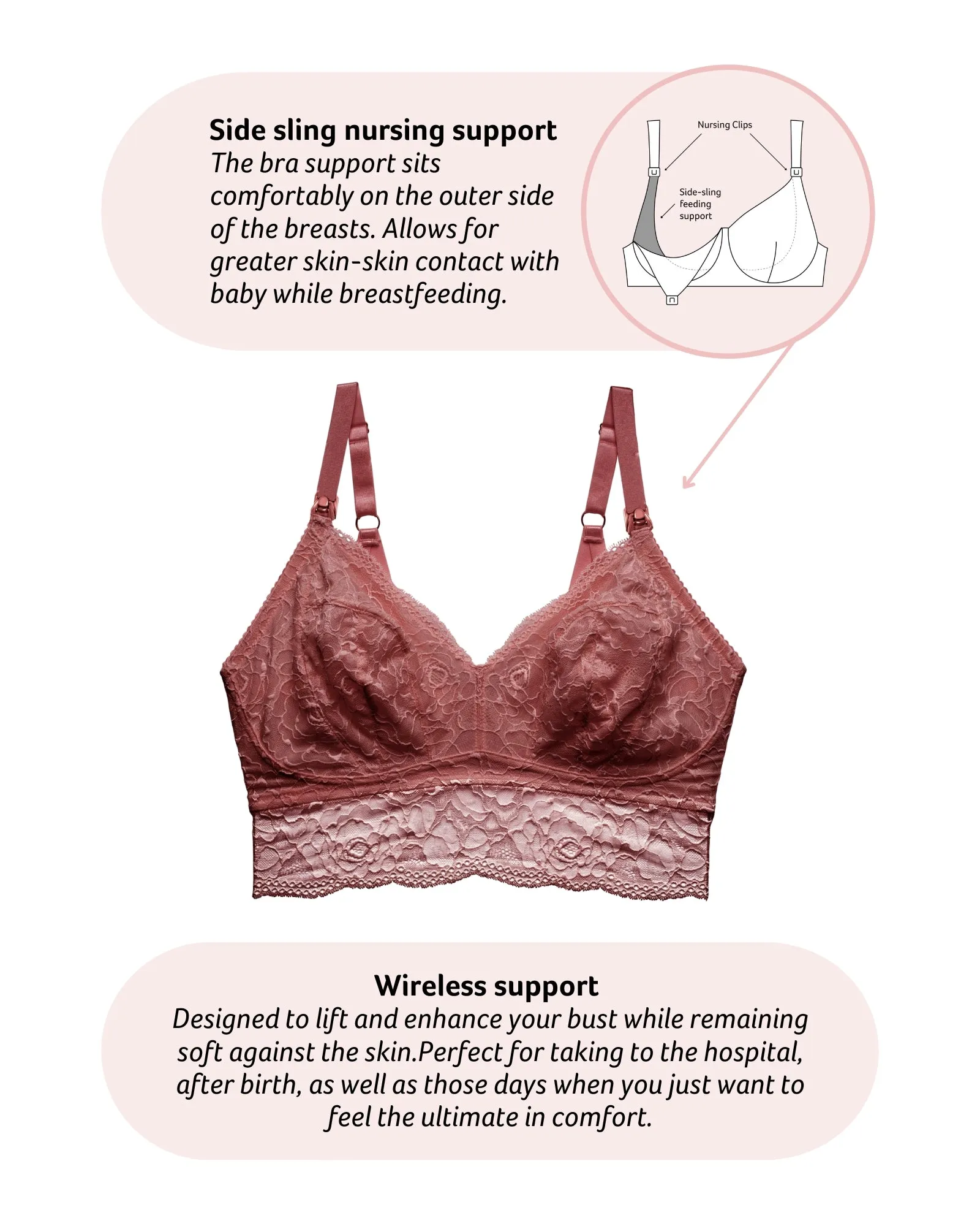 HEROINE BRALETTE ANTIQUE ROSE MULTIFIT NURSING BRA - WIREFREE