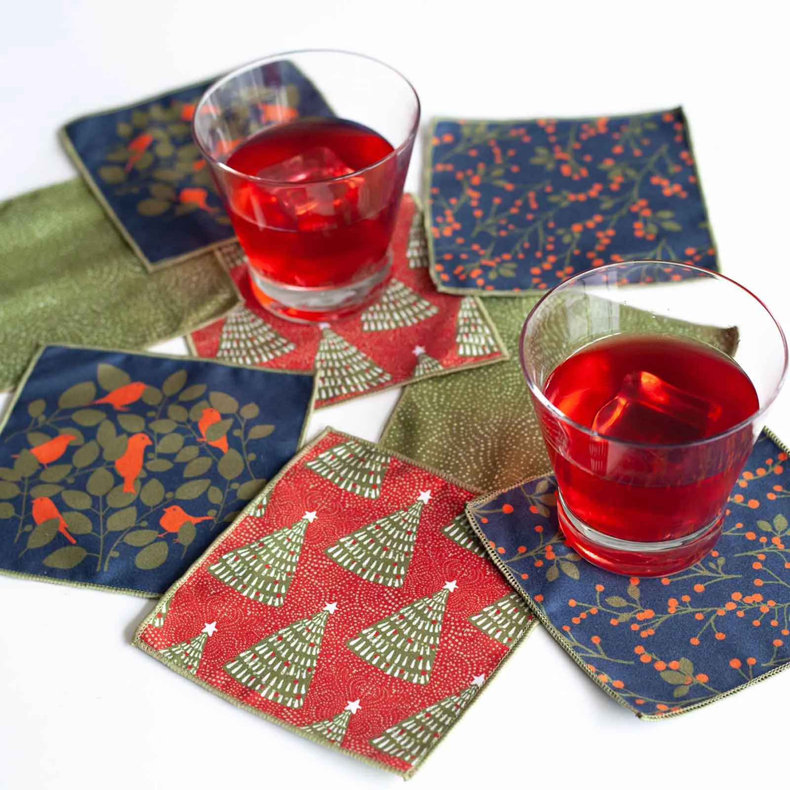 Holiday Cheer blu Kitchen Reusable Cocktail Napkins (Set of 8)