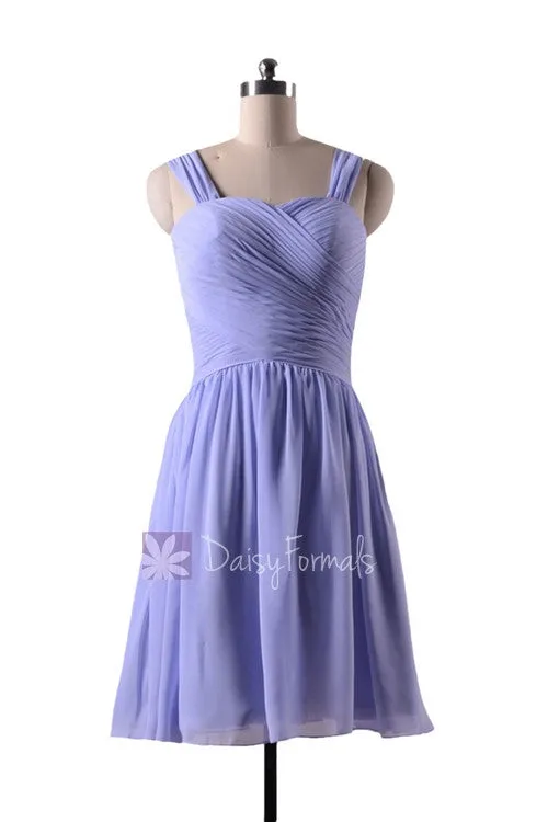 Hydrangea Blue Chiffon Party Dress Short Periwinkle Bridesmaid Dress(BM800)