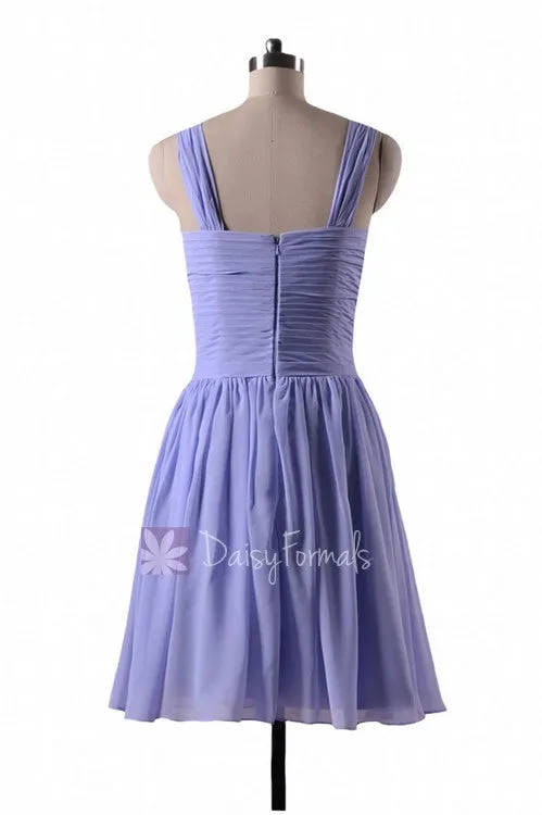 Hydrangea Blue Chiffon Party Dress Short Periwinkle Bridesmaid Dress(BM800)