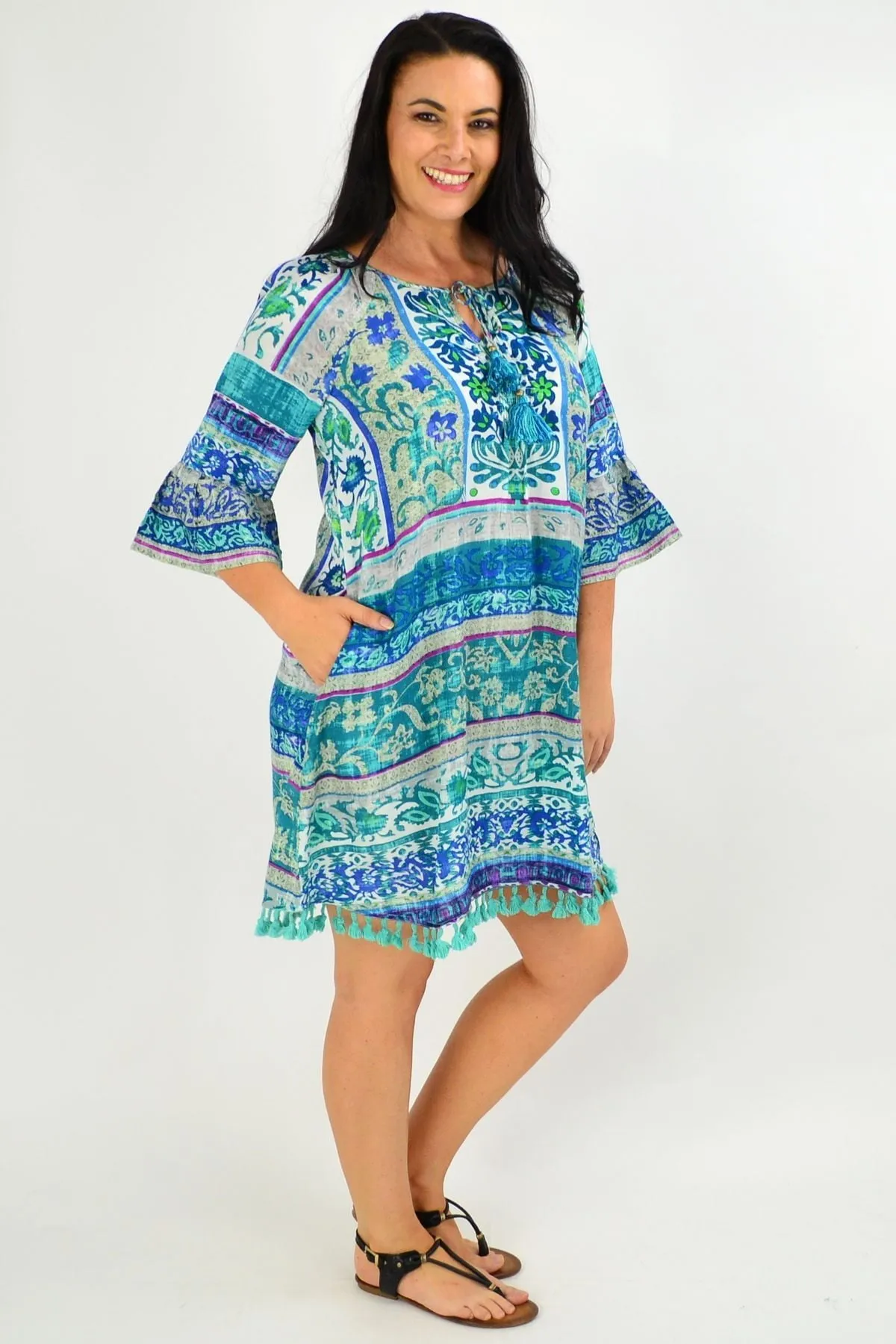 Ibiza Print Blue Tunic Dress