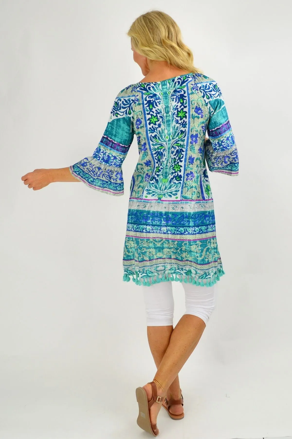 Ibiza Print Blue Tunic Dress