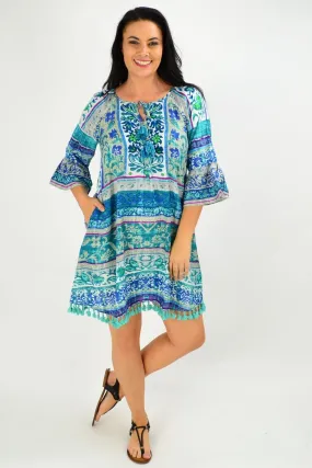 Ibiza Print Blue Tunic Dress