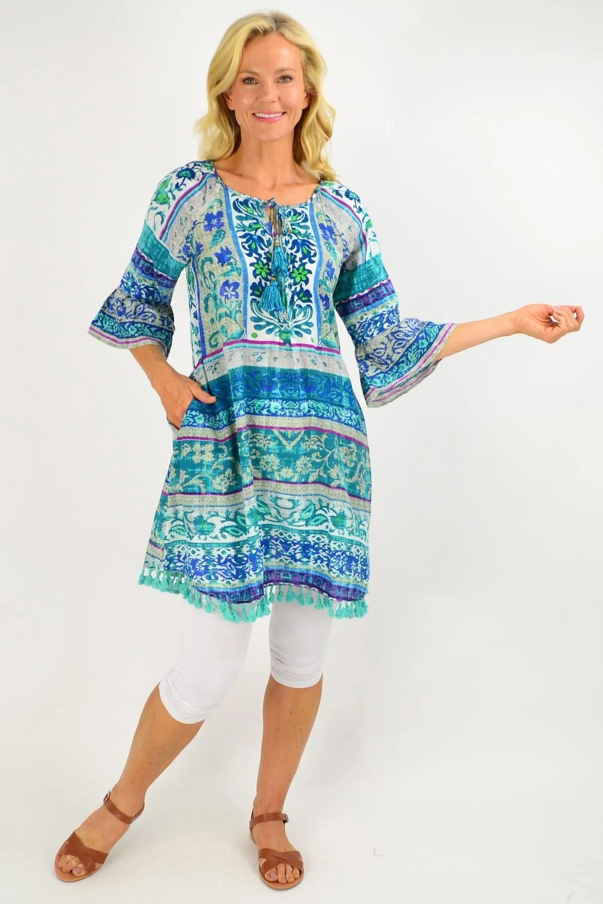 Ibiza Print Blue Tunic Dress