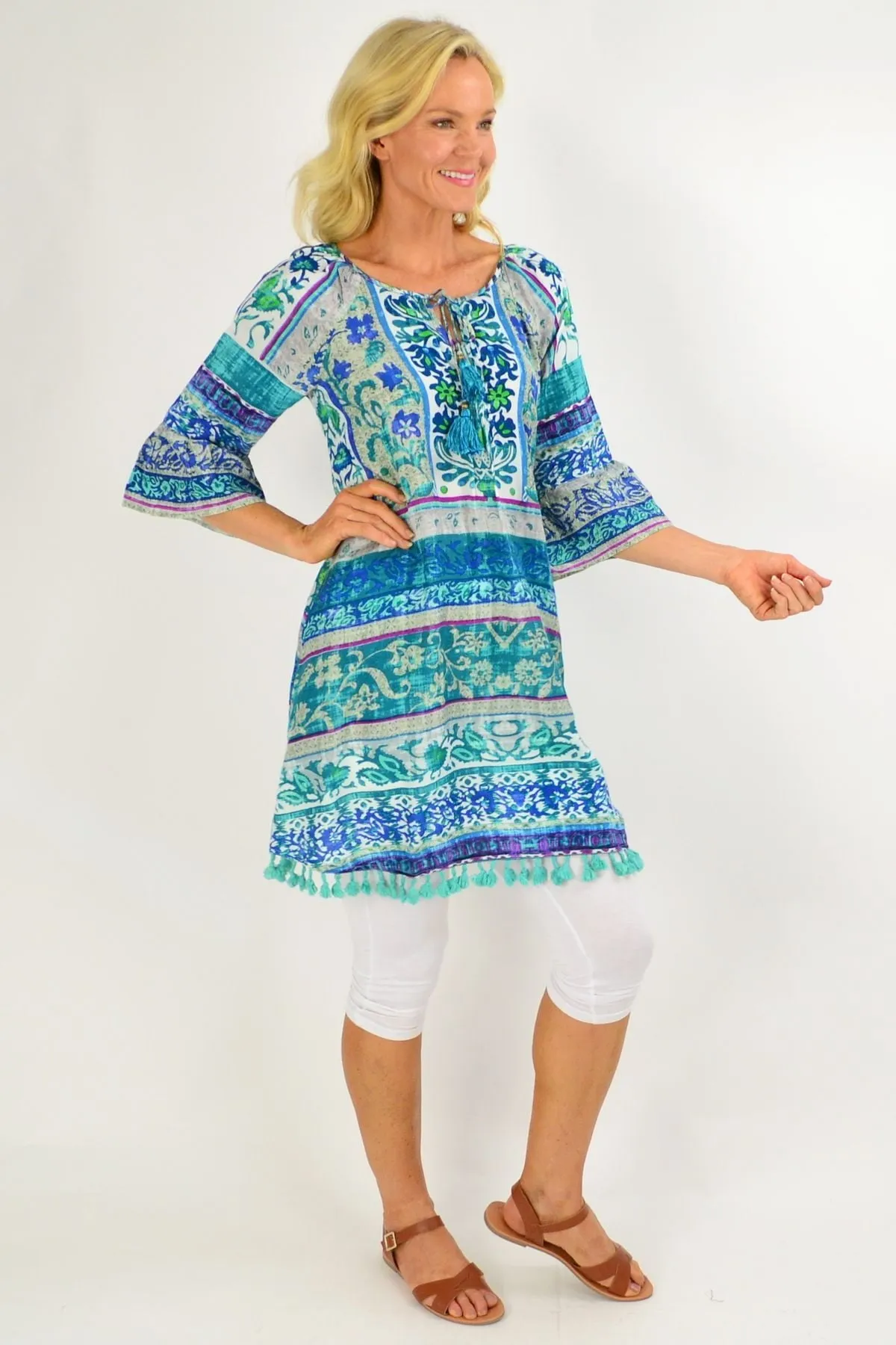 Ibiza Print Blue Tunic Dress