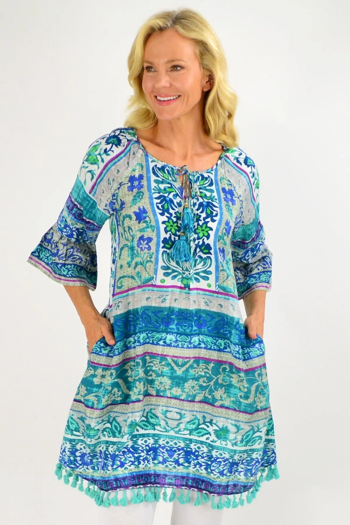 Ibiza Print Blue Tunic Dress