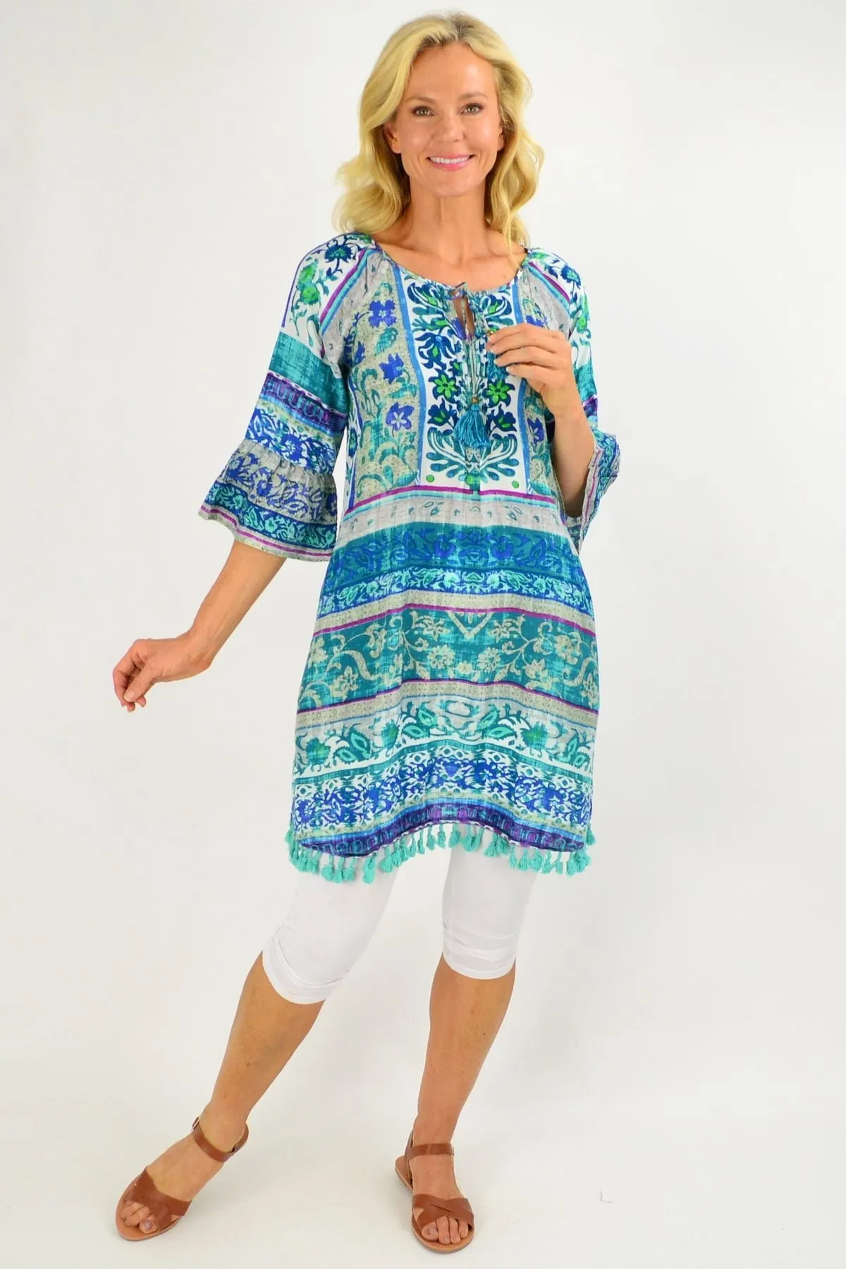 Ibiza Print Blue Tunic Dress