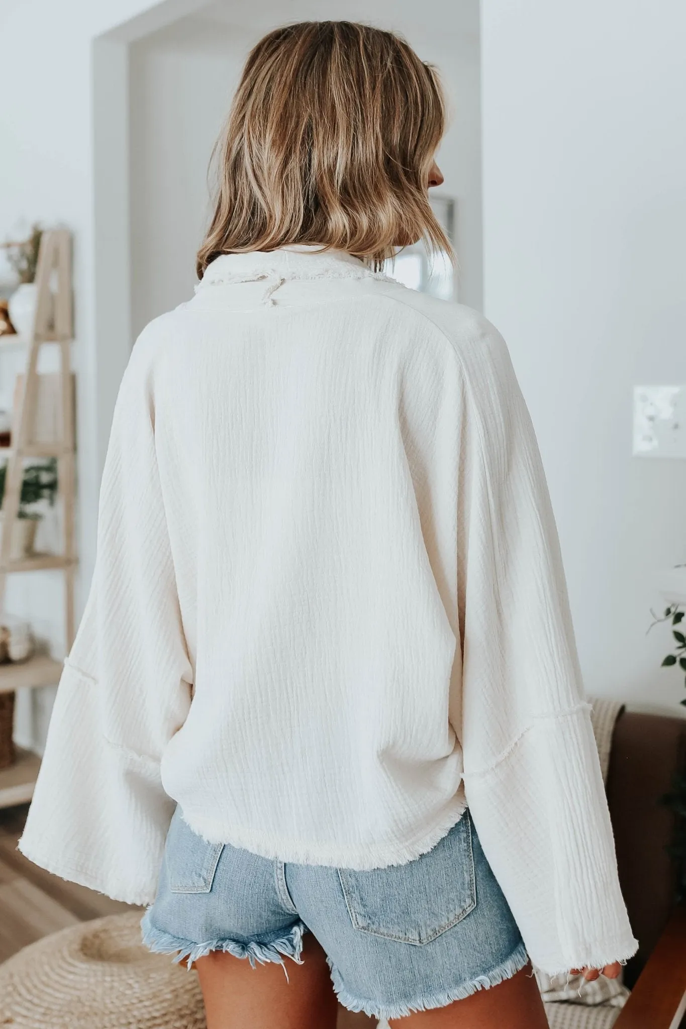 Ivory Tie Front Seam Detail Top - FINAL SALE