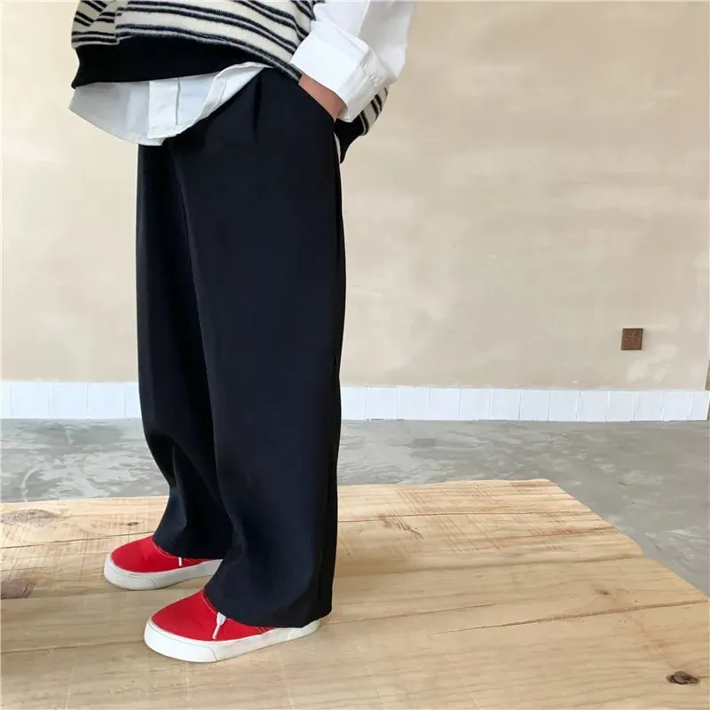 Khaki & Black Elastic Waist Straight Leg Kids Trousers