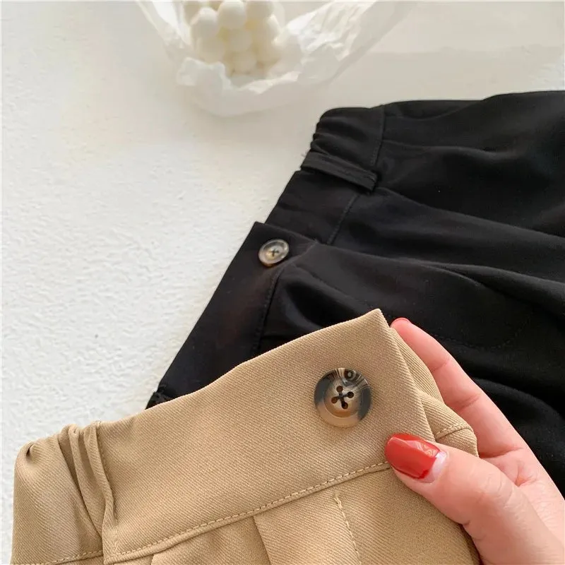 Khaki & Black Elastic Waist Straight Leg Kids Trousers