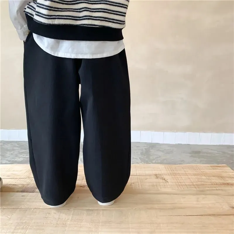 Khaki & Black Elastic Waist Straight Leg Kids Trousers