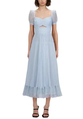 Light Blue Short Sleeves Sweetheart Neckline Cutout Chiffon Midi Dress