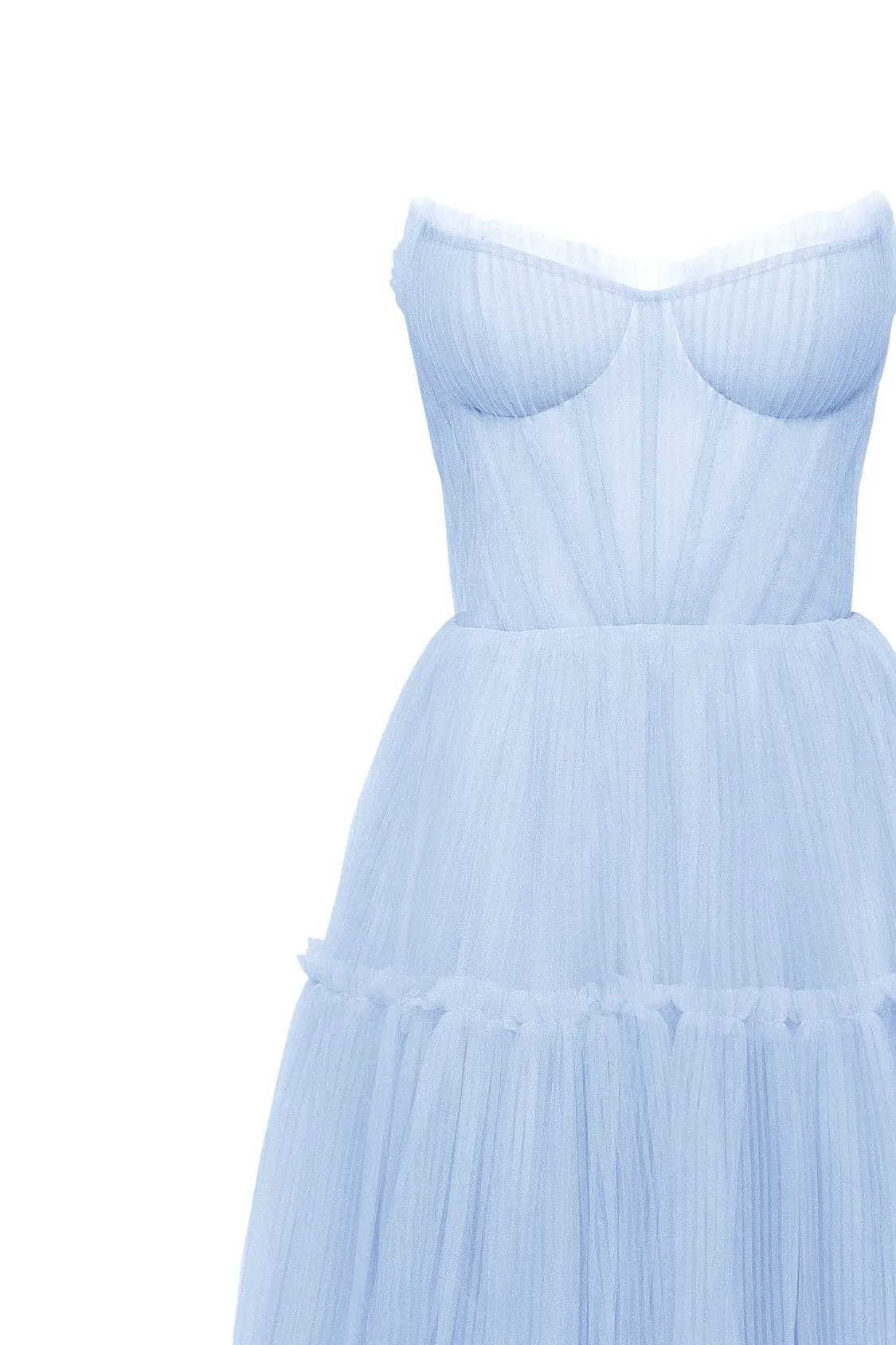 Light blue tulle maxi dress with ruffled skirt, Garden of Eden