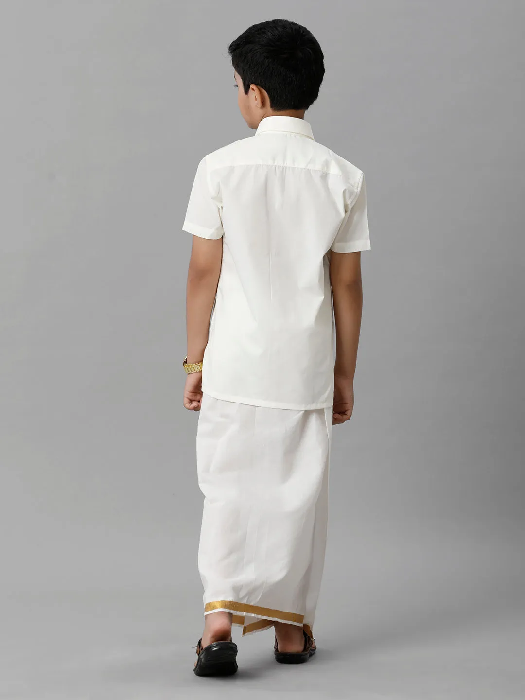 Like Father Like Son Full Sleeves Cream Shirt Dhoti Set Combo