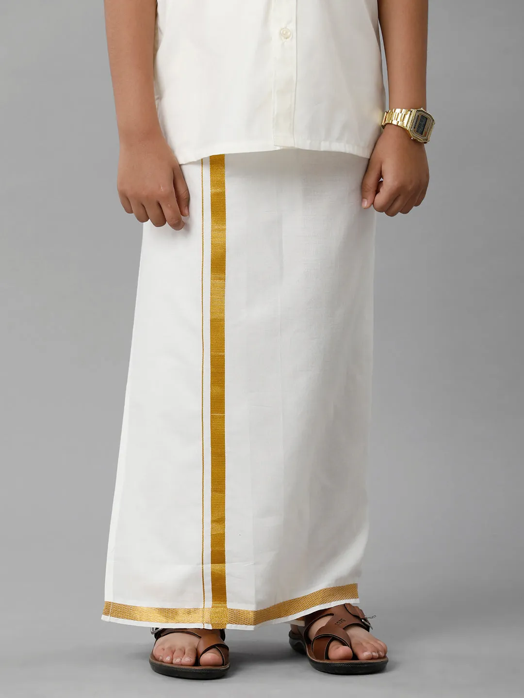 Like Father Like Son Full Sleeves Cream Shirt Dhoti Set Combo