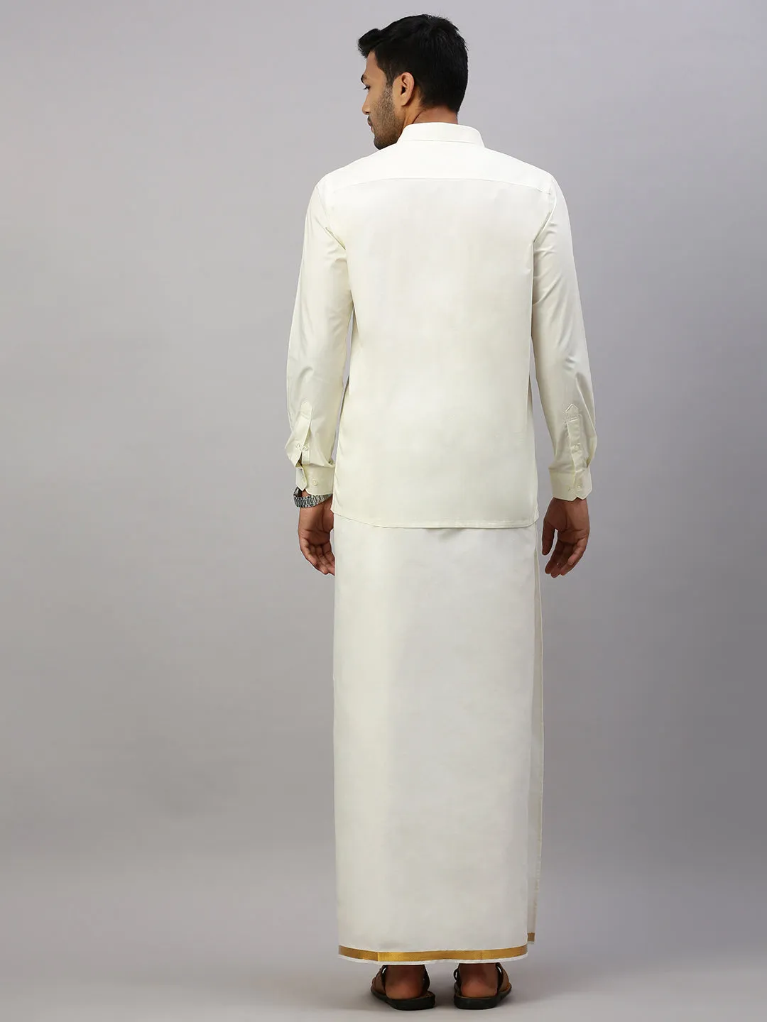 Like Father Like Son Full Sleeves Cream Shirt Dhoti Set Combo