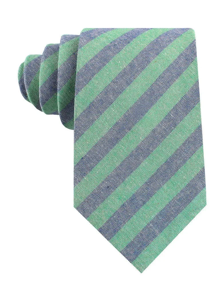 Linen Tie - Awning Stripe - Blue & Green