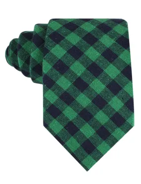 Linen Tie - Check - Navy & Green