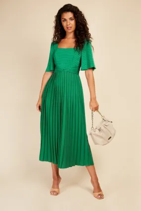 Little Mistress Green Check and Pleated Hem Midaxi Dress