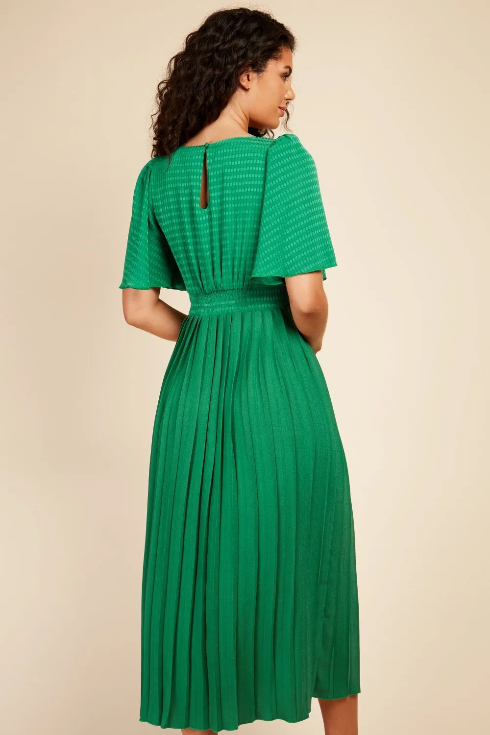 Little Mistress Green Check and Pleated Hem Midaxi Dress