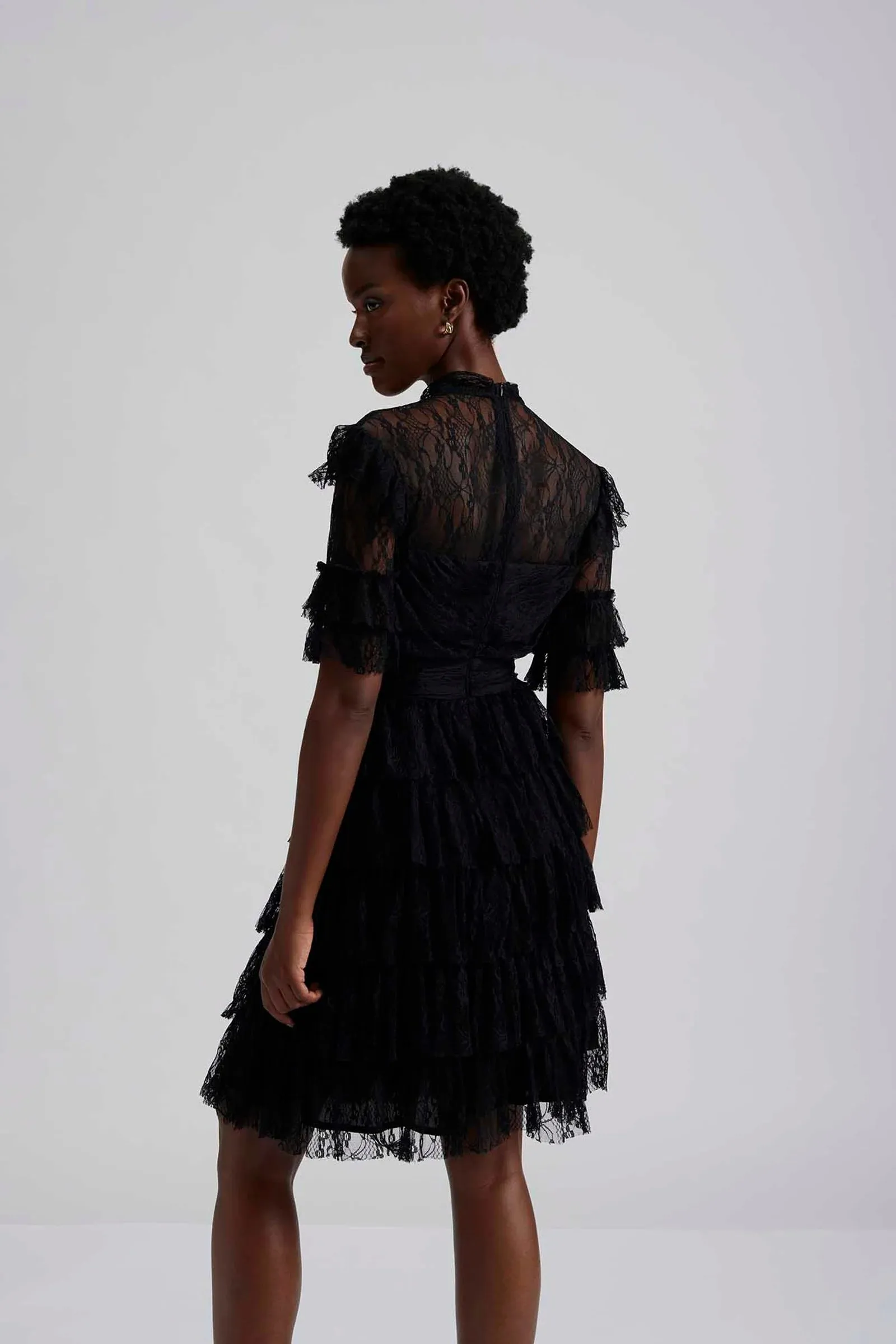 Malina Black Short Sleeve Lace Layer Dress