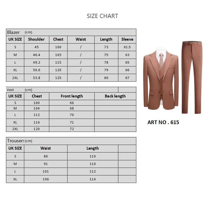 Men's Suit 3 Piece Slim Fit Suit Prom Tuxedo Blazer Dress Business Wedding Party Spring Autumn | 615