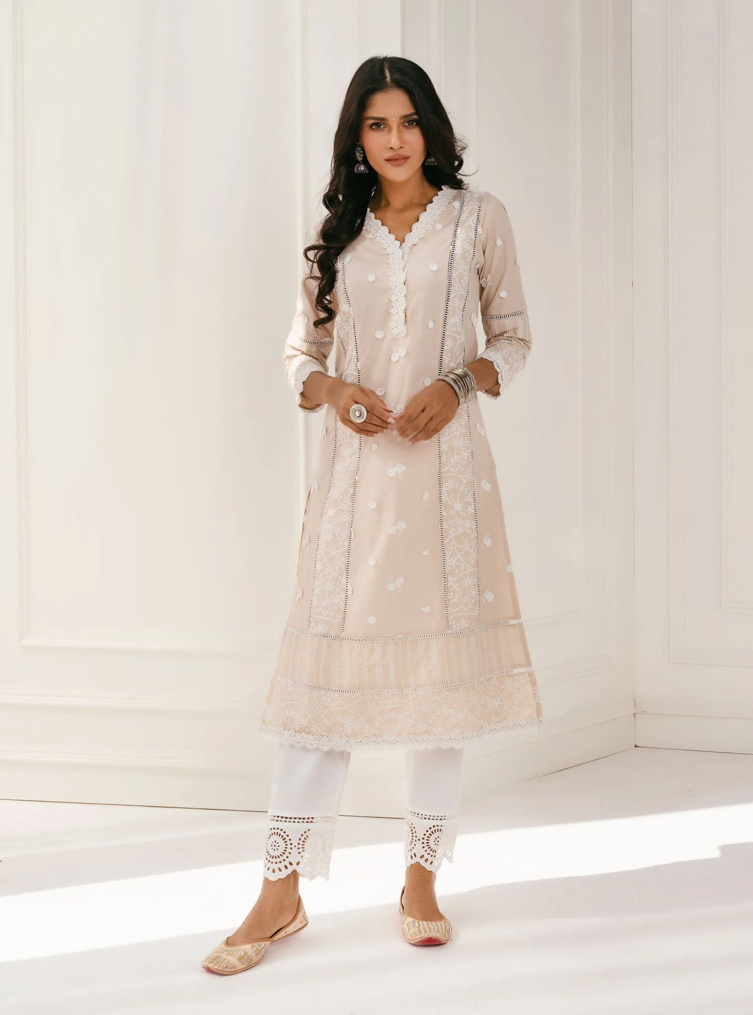 Mulmul Cotton Kaza Beige Kurta