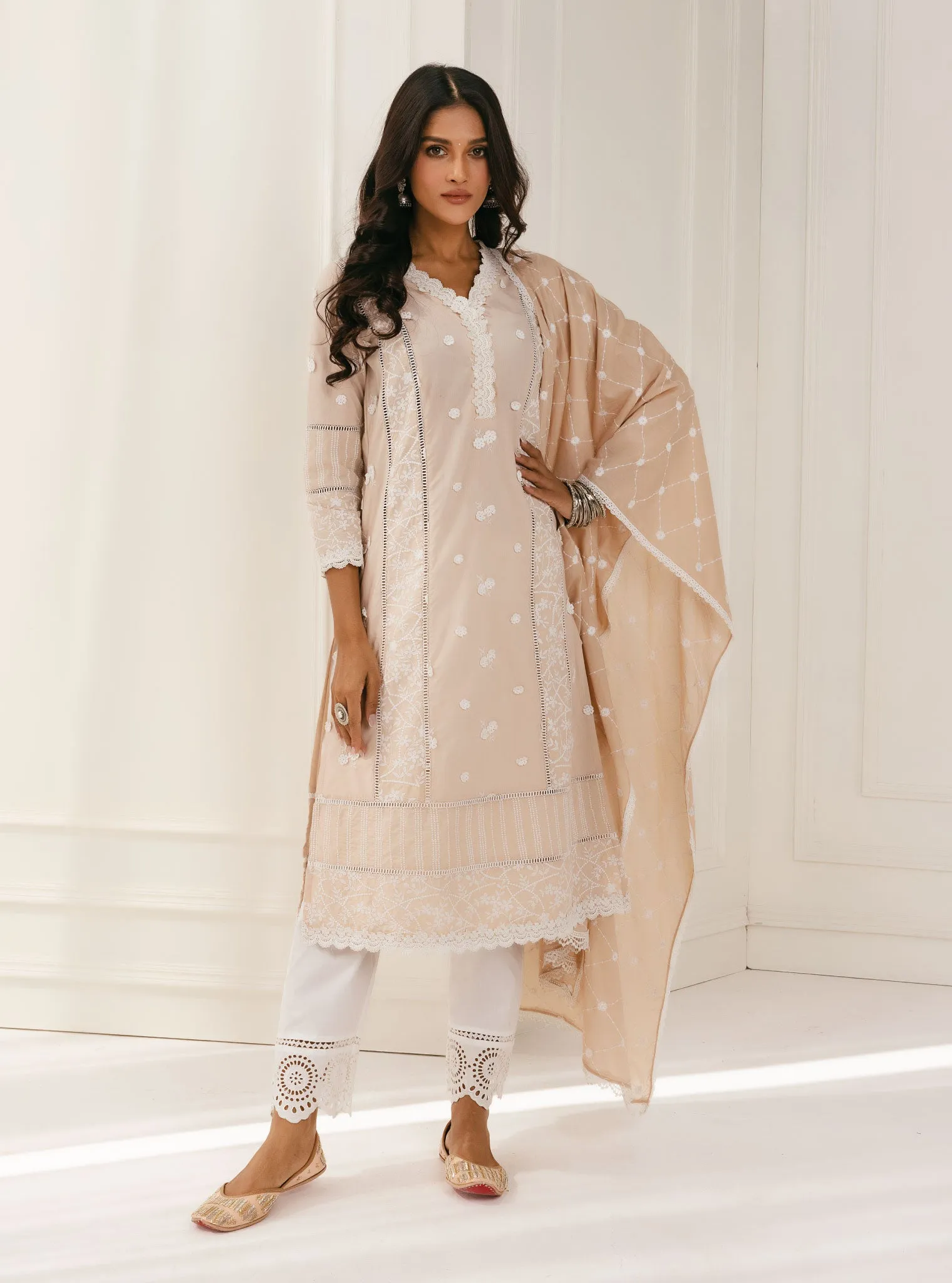 Mulmul Cotton Kaza Beige Kurta