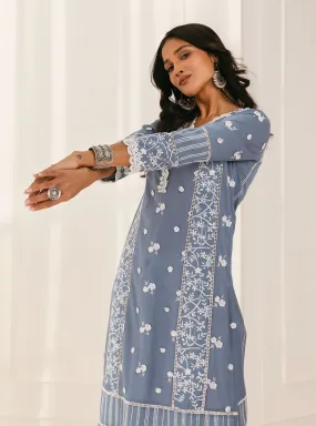 Mulmul Cotton Kaza Blue Kurta