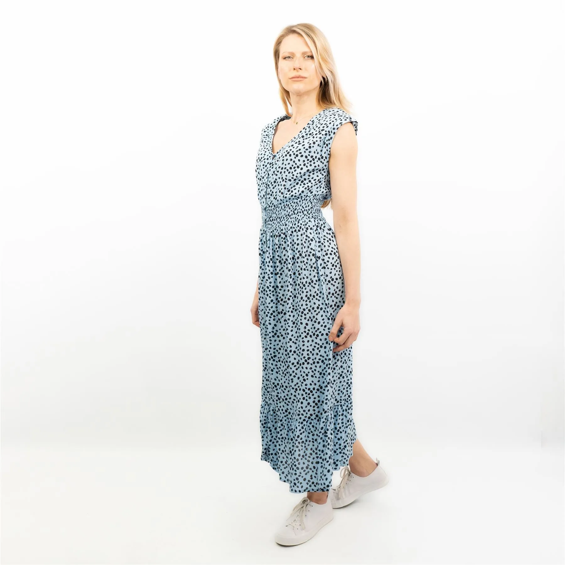 Next Blue Leopard Print V-Neck Tiered Midi Dress