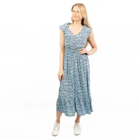 Next Blue Leopard Print V-Neck Tiered Midi Dress