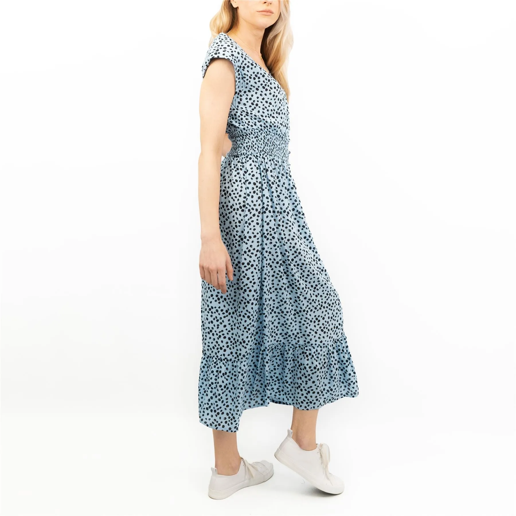 Next Blue Leopard Print V-Neck Tiered Midi Dress