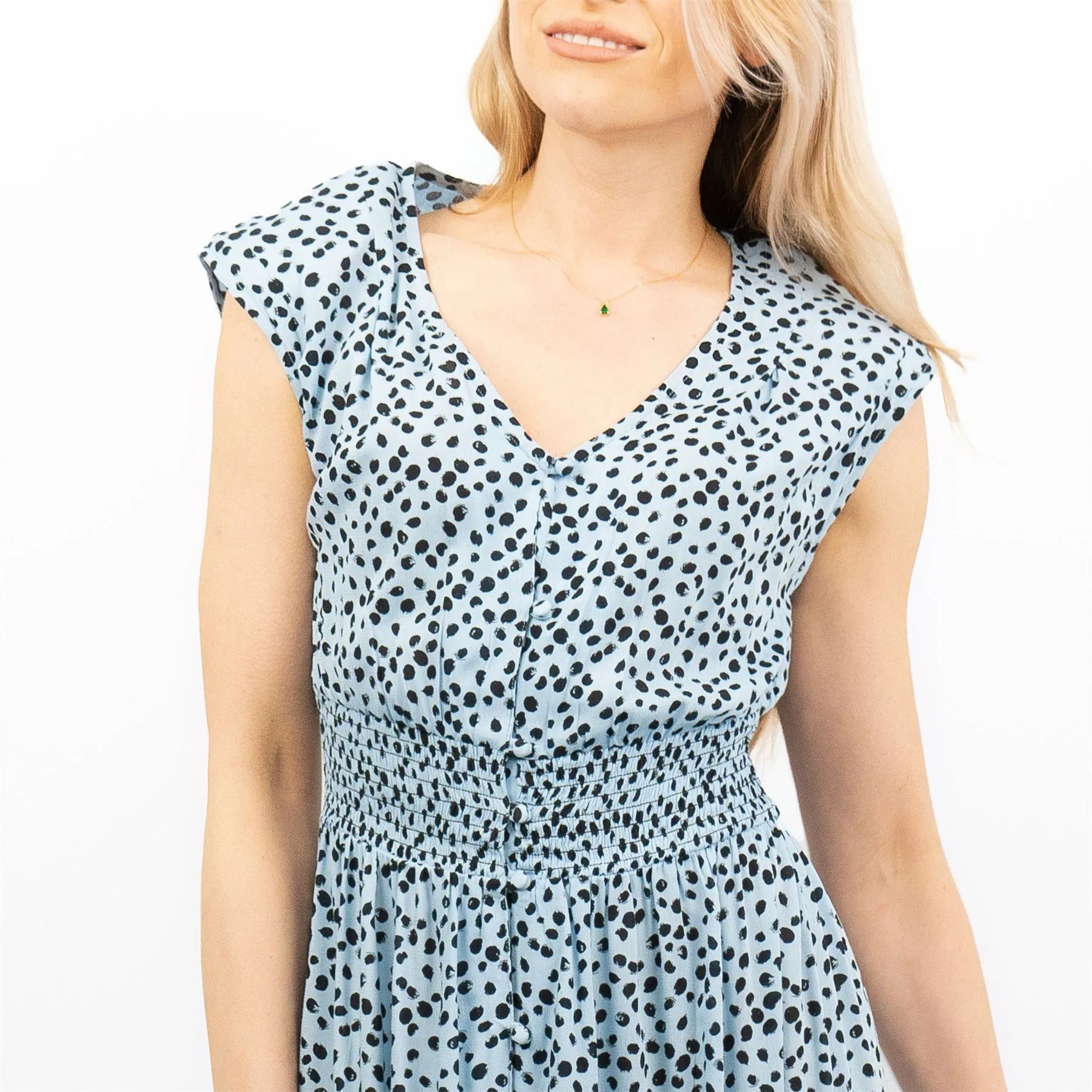 Next Blue Leopard Print V-Neck Tiered Midi Dress