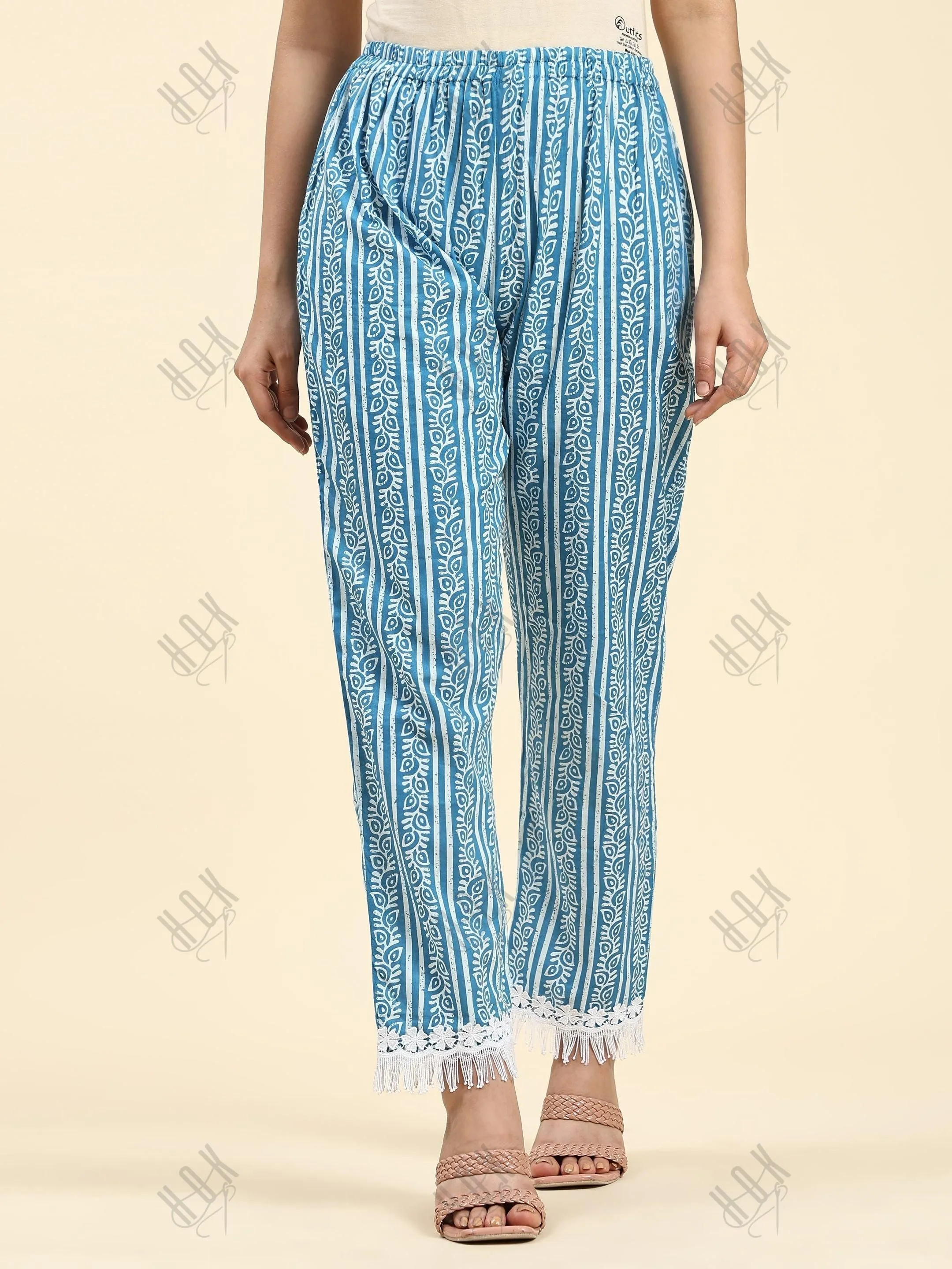 Nikki in House of kari Chikankari Co-ord set in Cotton for Women- Blue