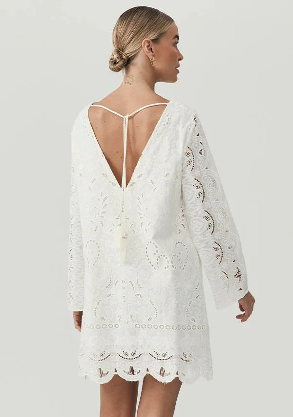 Nora Embroidery Mini Dress - Ivory