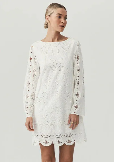 Nora Embroidery Mini Dress - Ivory