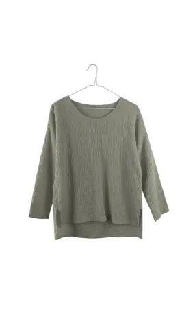 Organic Gauze Long Sleeve Top in Olive