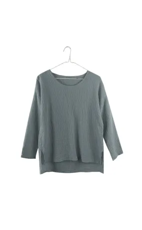 Organic Gauze L/S Top in Blue Grey