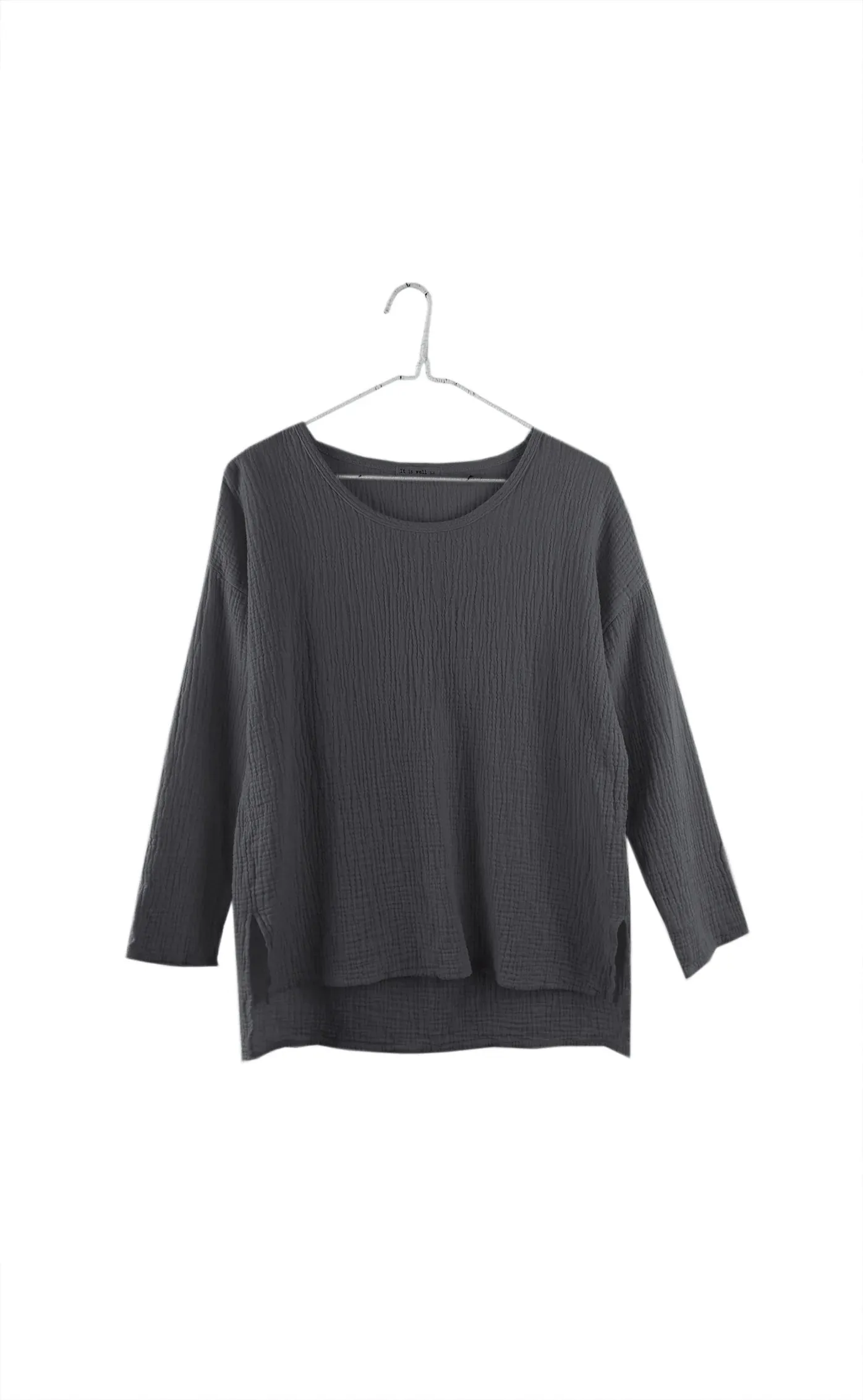 Organic Gauze L/S Top in Charcoal