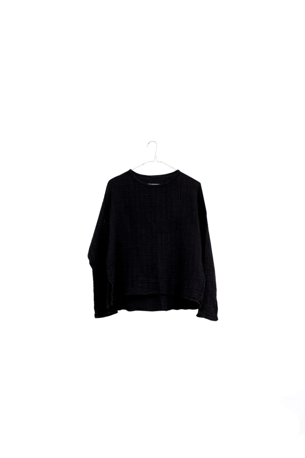 Organic Long Sleeve Gauze Top in Black