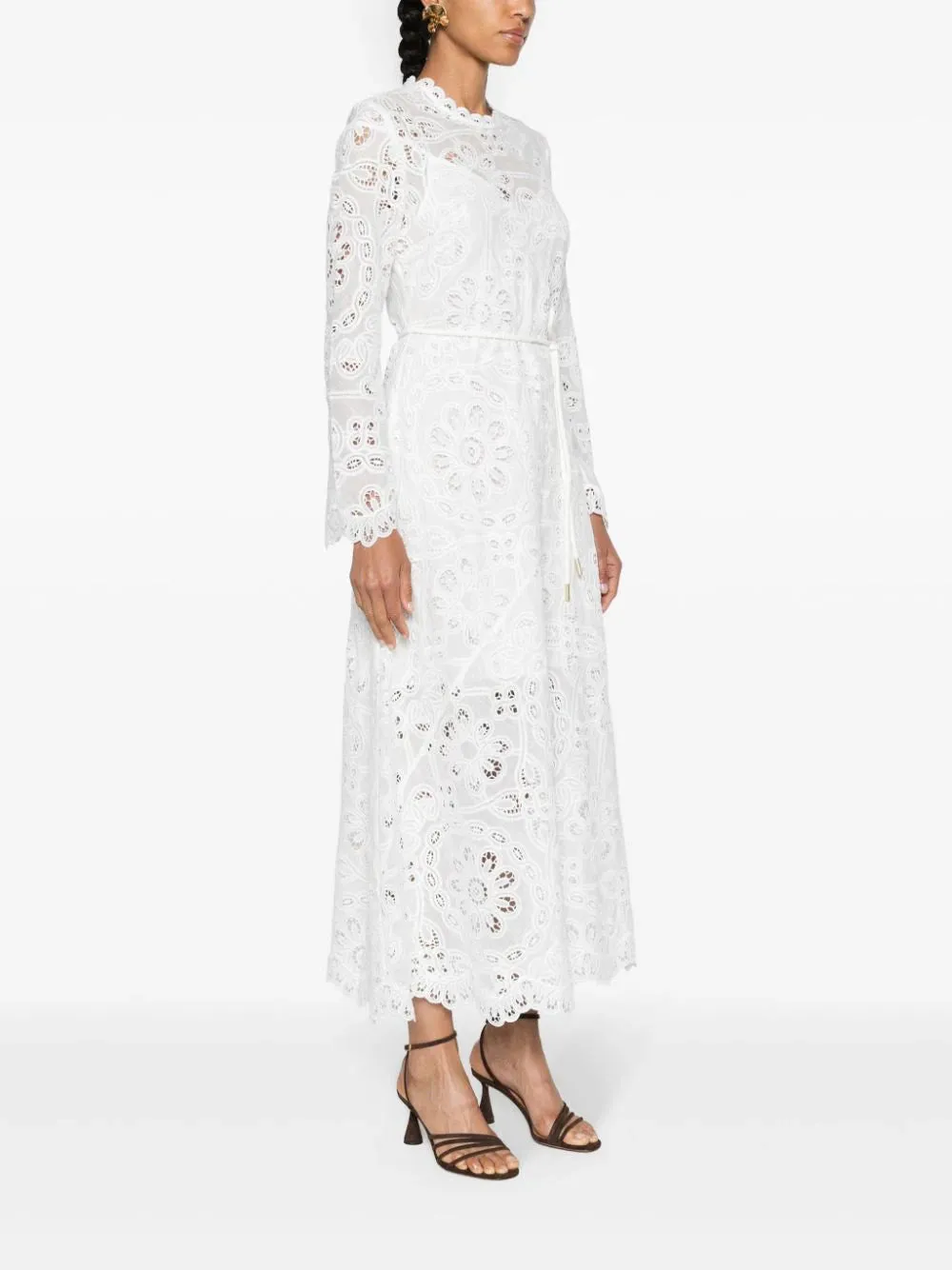 Ottie Embroidered Long Dress in Ivory