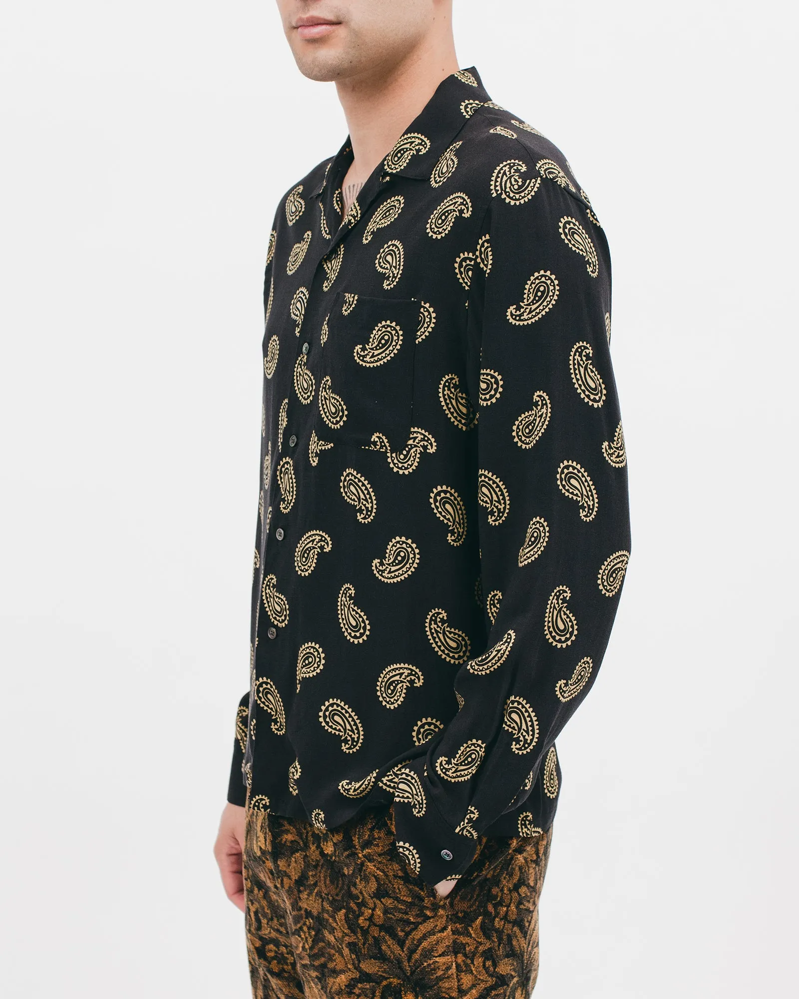 Paisley Rayon LS Shirt - Black