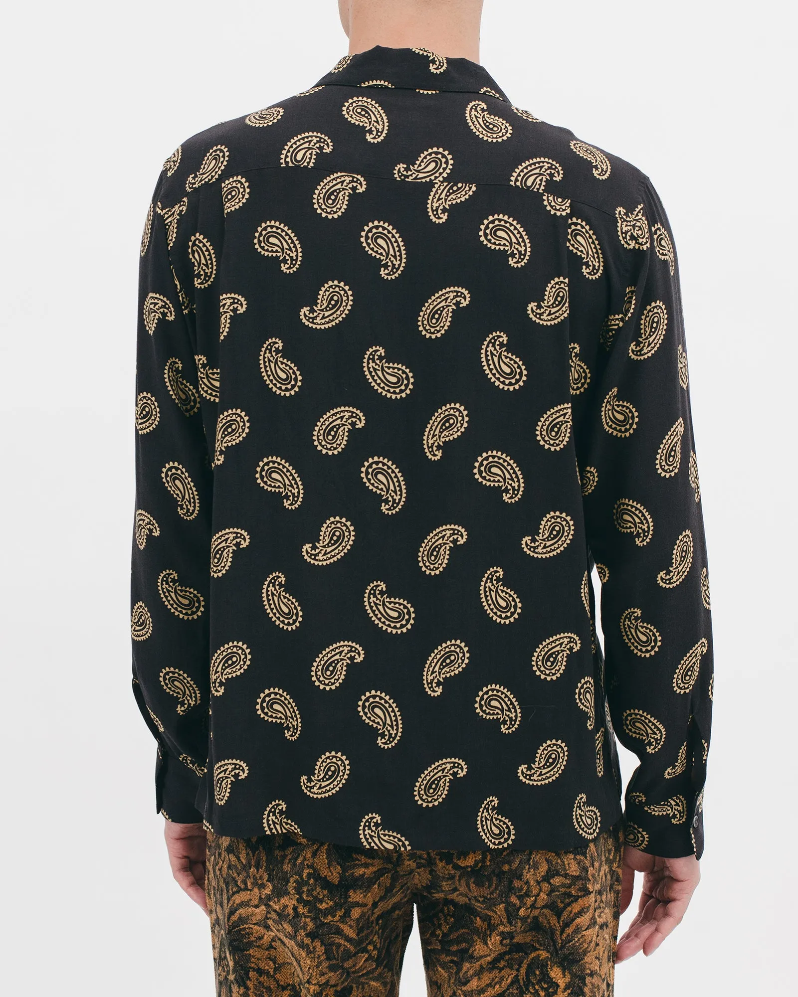 Paisley Rayon LS Shirt - Black