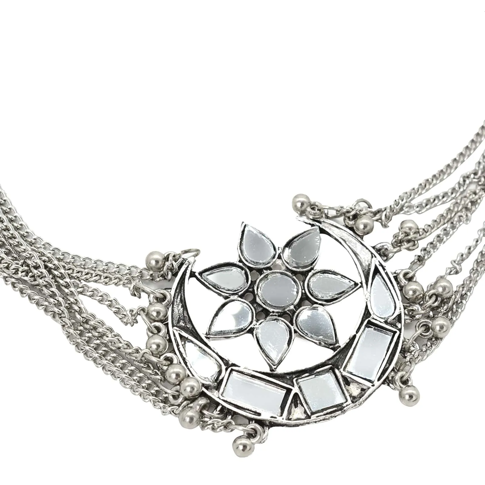 Palak Silver Oxidized Mirror Necklace